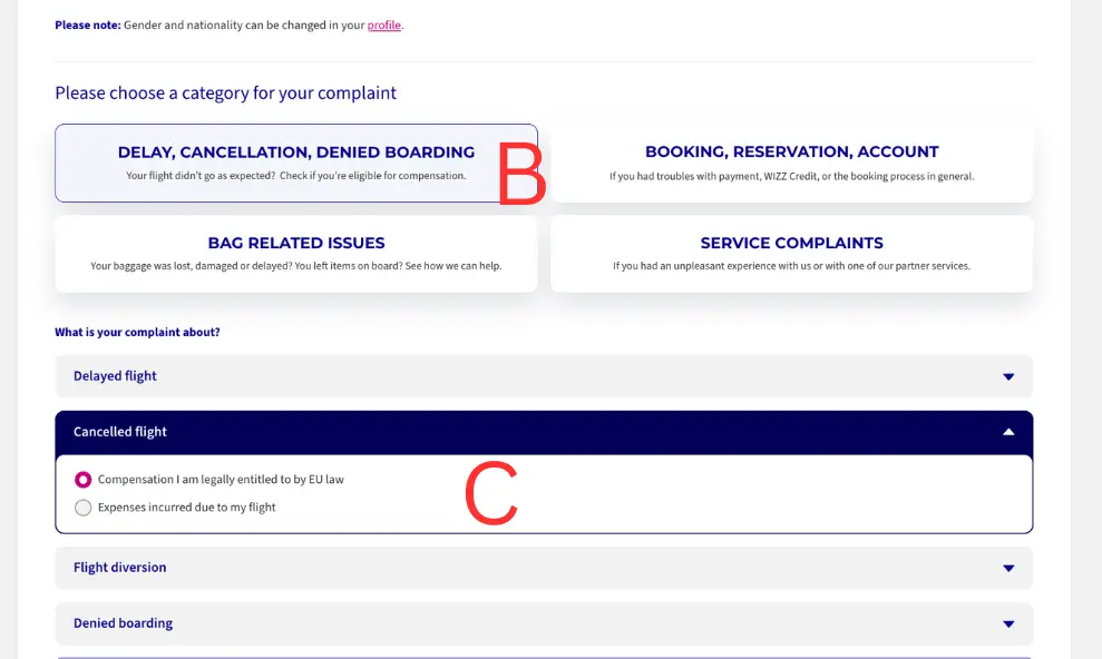 wizzair compensation form