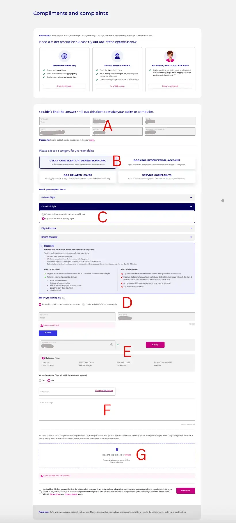wizzair compensation form