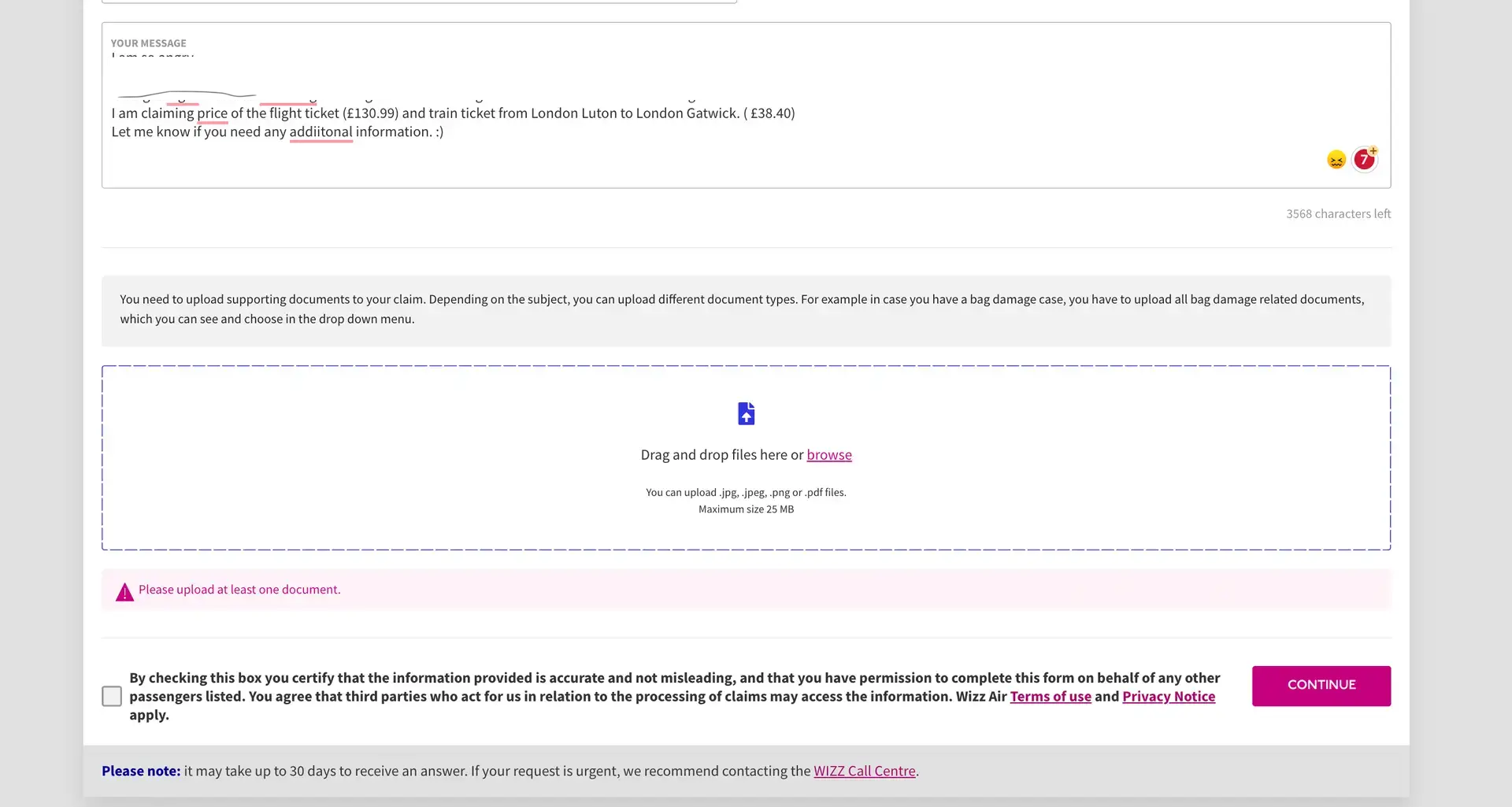 wizzair compensation form