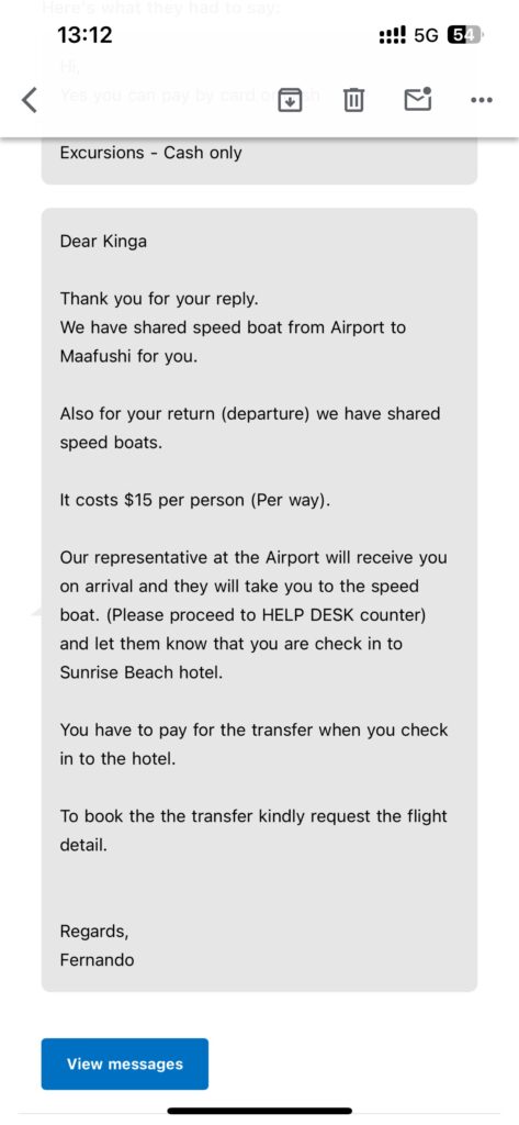 maafushi transport from the airport velana